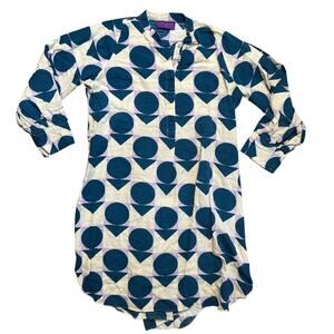 Sana Safinaz Teal Multicolor 3/4 Sleeve 100% Cotton Tunic Dress Size M